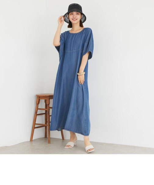 テンセルデニムランタンスリーブワンピース