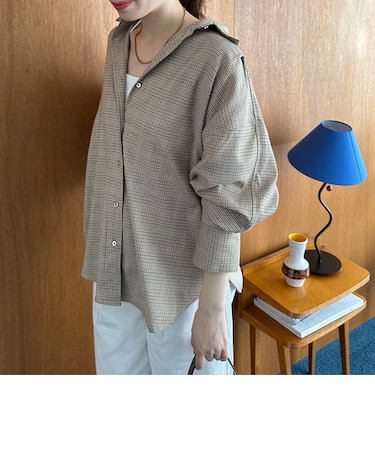 後ろ切り替えドルマンチェックシャツ