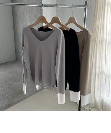 Ｖネックバイカラーニット