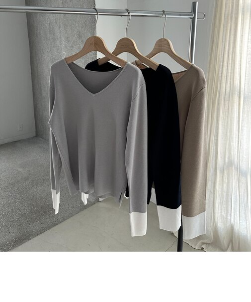 Ｖネックバイカラーニット