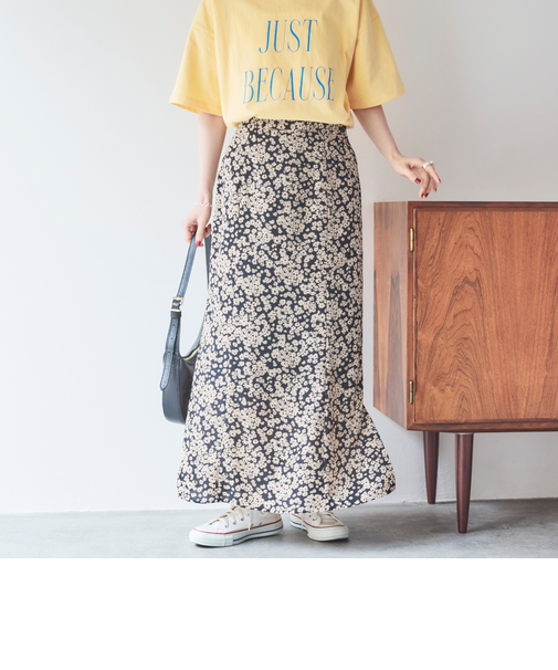 EC限定【低身長さん向けSサイズ有】単色花デシンスカート