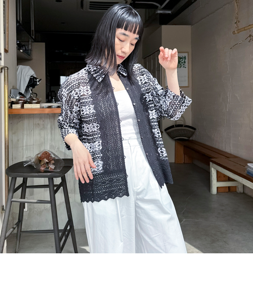 Sara mallika】COTTON BORDER LACE TOP