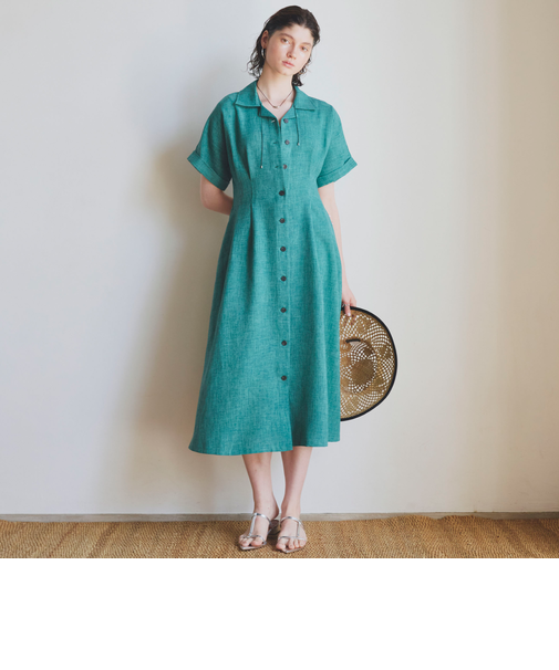 タックフレアシャツワンピース