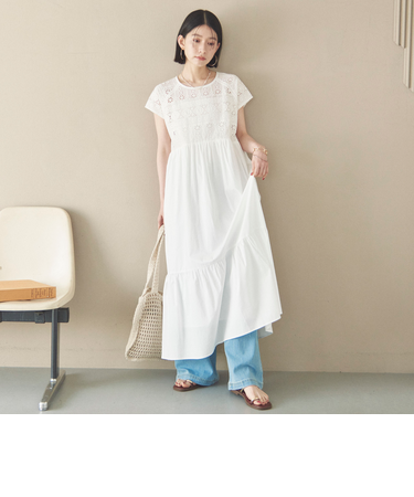 カットワークレースティアードワンピース