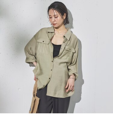 リネン混アウトポケットシャツ