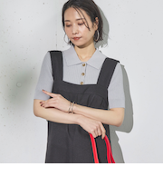 ワイドリブ５分袖ポロニット