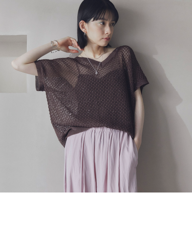 スパンコールメッシュニット