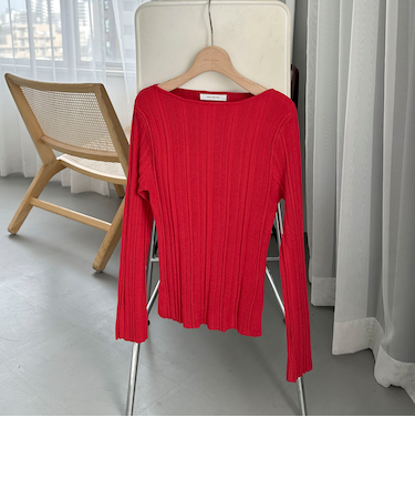 ボートネックランダムリブニット