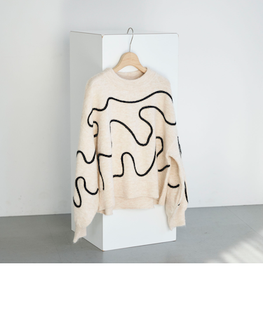 コード刺繍クロップドニットプルオーバー