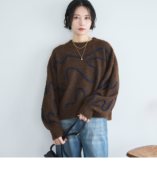 コード刺繍クロップドニットプルオーバー