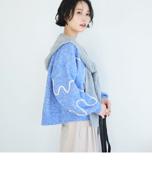 コード刺繍クロップドニットプルオーバー