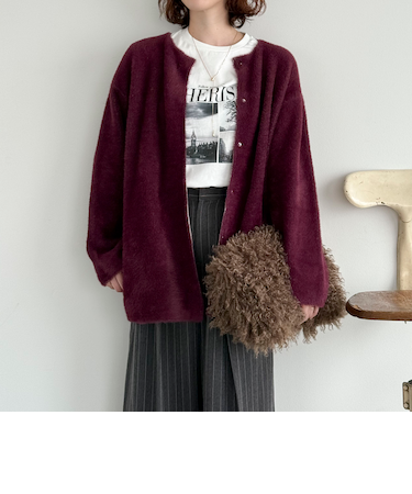 ダブルフェイスノーカラーニットジャケット