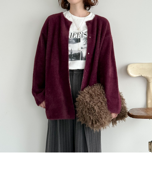 ダブルフェイスノーカラーニットジャケット