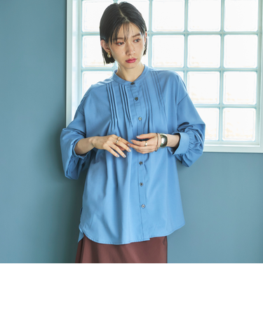 ピンタックバンドカラーシャツ