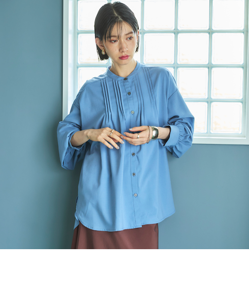 ピンタックバンドカラーシャツ