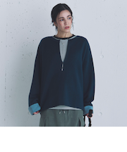 Vネック配色ニットプルオーバー