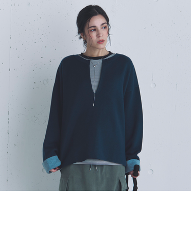 Ｖネック配色ニットプルオーバー