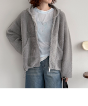 Wフェイスシャギーフーディ―ブルゾン