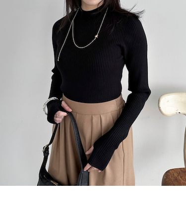 マシンウォッシャブルハイネックリブニット