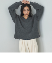 サイドZIPラメVネックニット