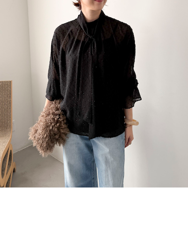 ドットシフォンボウタイブラウス