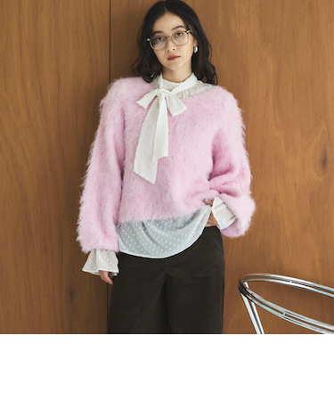 ドットシフォンボウタイブラウス