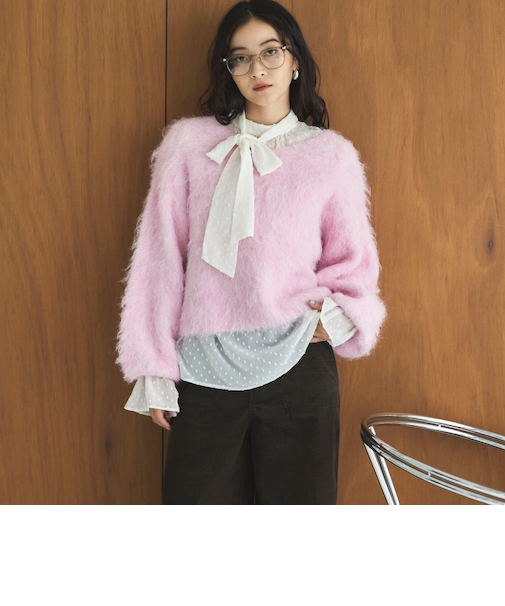 ドットシフォンボウタイブラウス