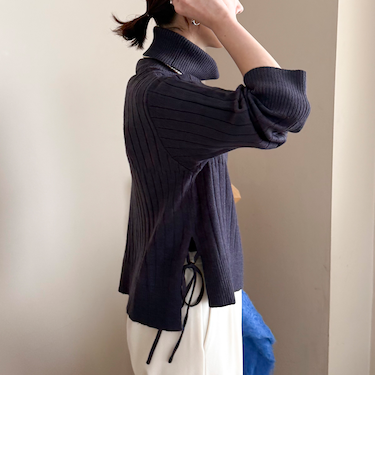 オフタートルワイドリブニット