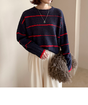 ブークレーボーダーニットプルオーバー