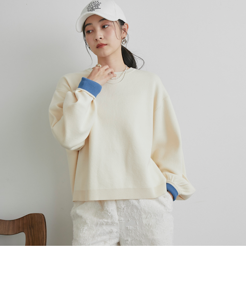 【マシンウォッシャブル】配色クルーニット