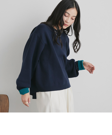 【マシンウォッシャブル】配色クルーニット