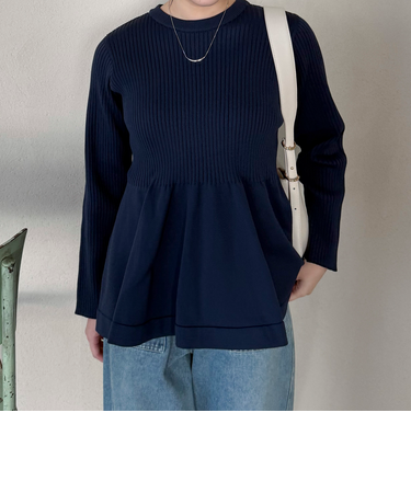 ワイドリブペプラムニットプルオーバー