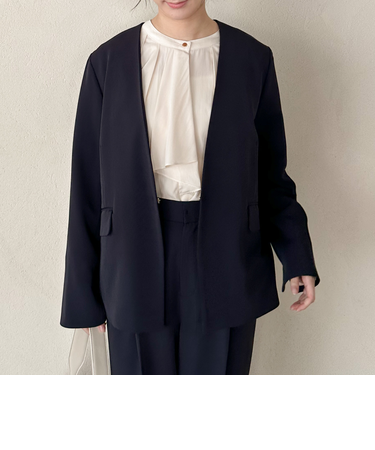 【セットアップ対応】ストレッチVノーカラージャケット