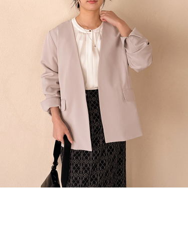 【セットアップ対応】ストレッチＶノーカラージャケット