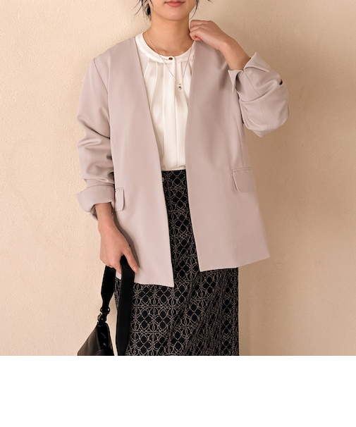 【セットアップ対応】ストレッチＶノーカラージャケット