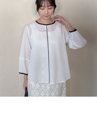 ジョーゼット配色パイピングブラウス