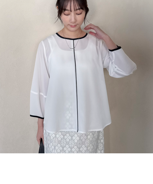 ジョーゼット配色パイピングブラウス