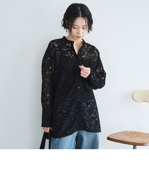 フロッキーレースバンドカラーシャツ／｜ドゥ・アルシーヴの通販