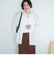 フロッキーレースバンドカラーシャツ／