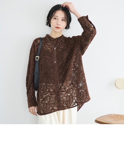 フロッキーレースバンドカラーシャツ／｜ドゥ・アルシーヴの通販