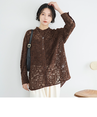 フロッキーレースバンドカラーシャツ／