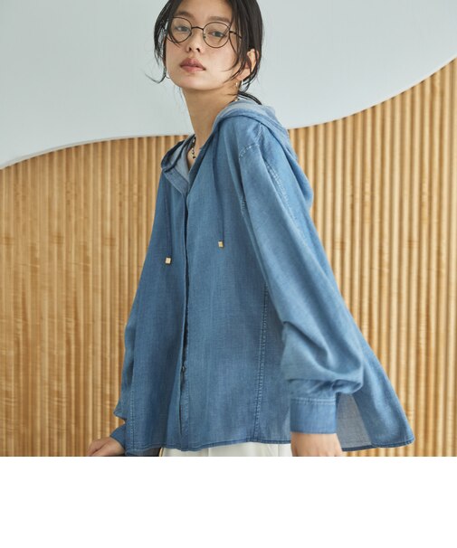 シアーデニムフードシャツ