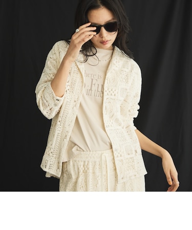 パッチワークレース開襟シャツ