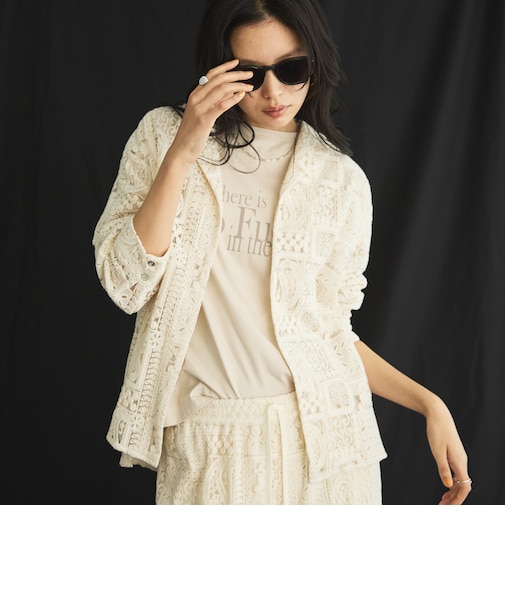 パッチワークレース開襟シャツ