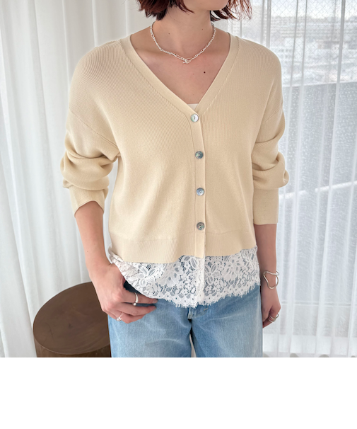 裾レースカーディガン