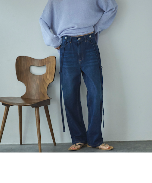 サスペンダー付きストレートデニムパンツ