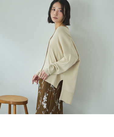 ゴム編みサイドスリットカーディガン