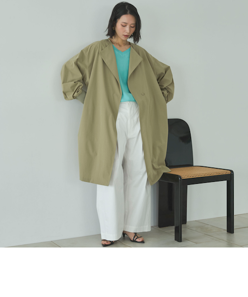 ノーカラーロングコート