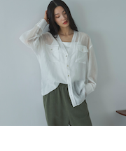 Ｖ開きシアー楊柳ブラウス