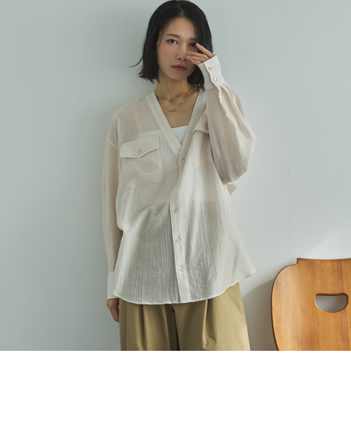 Ｖ開きシアー楊柳ブラウス
